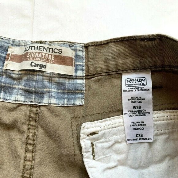 Levis Signature Cargo Shorts Men 38 Relaxed Heavyweight Y2K Khaki Outdoor Summer - Picture 6 of 12